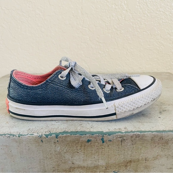 Kids Converse All Star Blue Glitter Low Top Sneakers - Picture 3 of 11